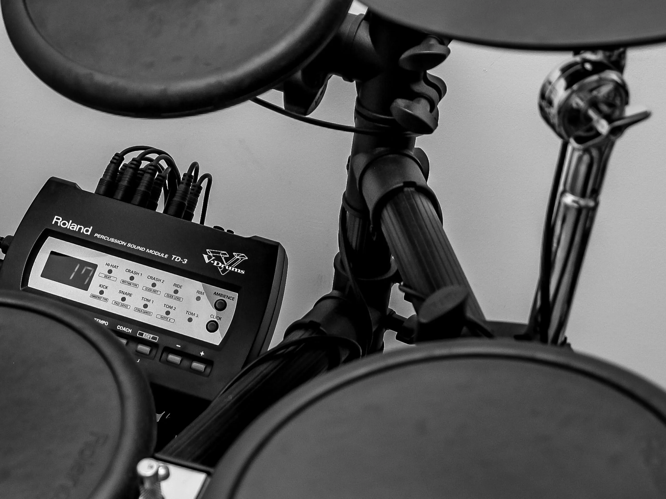 Electric drum kit set up for drum practise for kids, providing a fun and modern way to learn drumming.