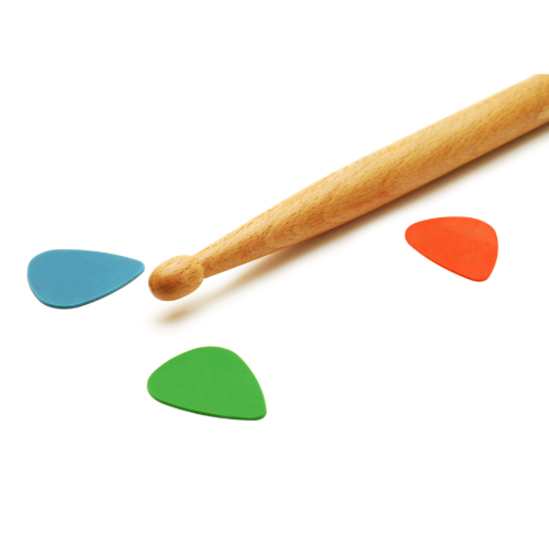 Fresh drumsticks and guitar picks for young musicians